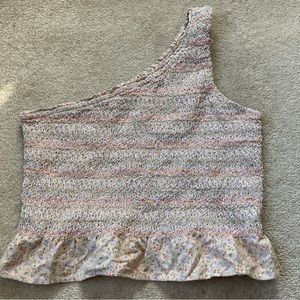 floral embroidered one shoulder top